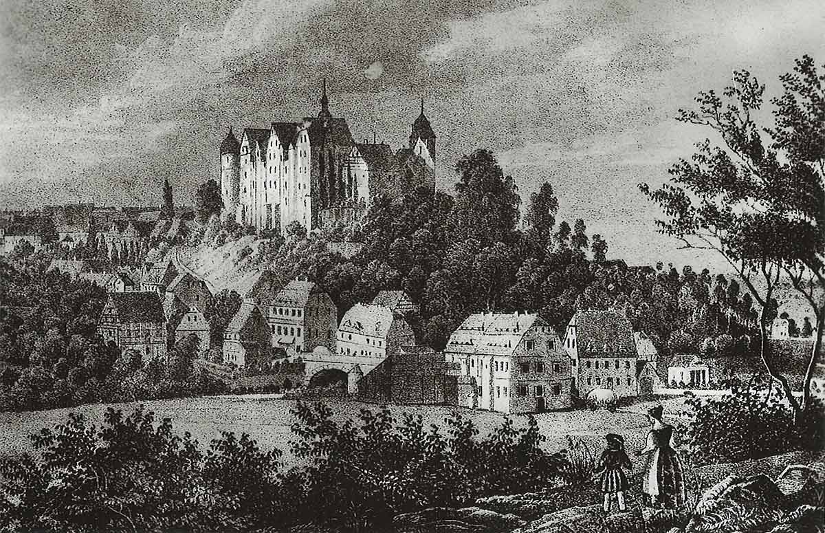 Stadtansicht Nossen um 1830 nach alter Litografie